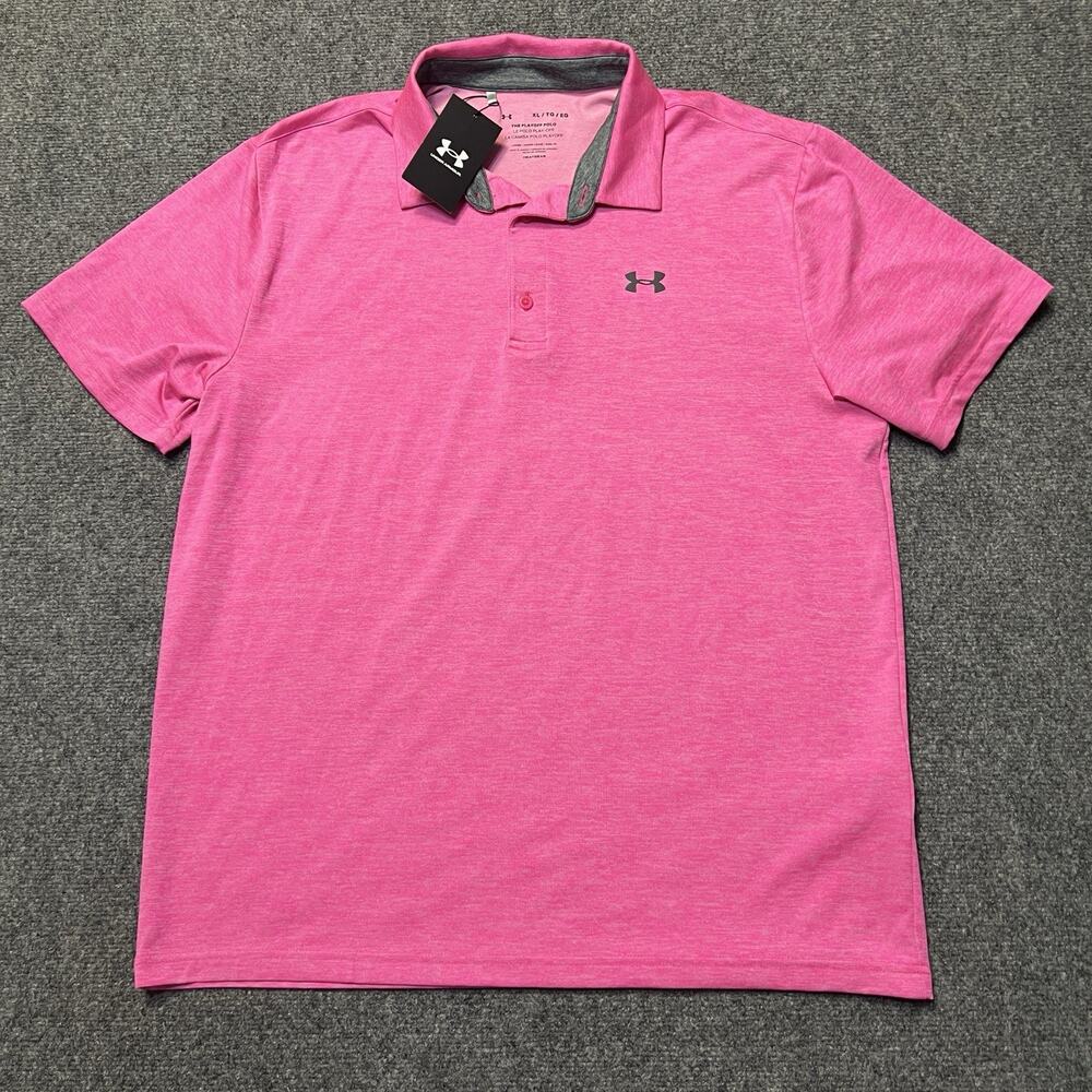 Under Armour Playoff 2.0 Polo Shirt Mens XL Hot Pink Heather Golf UPF 40 Top